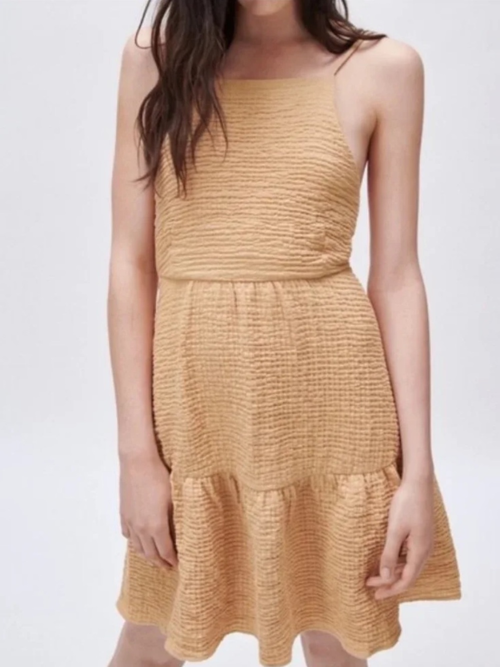 Zara Tan Gauzy Cotton Short Halter Dress Size Large
